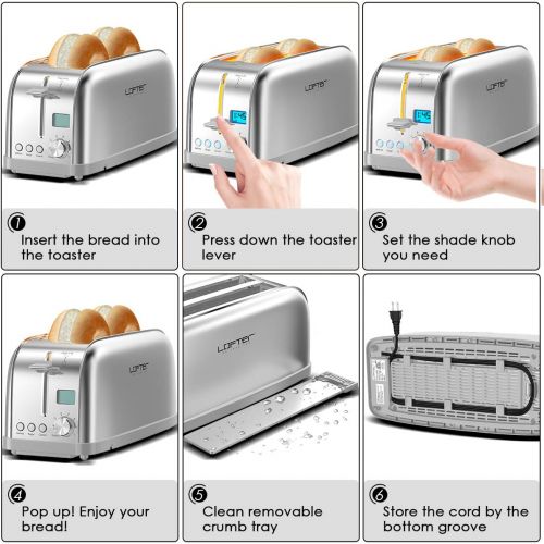  [아마존베스트]4 Slice Toaster, LOFTer Long Slot Toasters Best Rated Prime, Stainless Steel Bagel Toasters with Compact LCD Display, 7 Bread Settings, Bagel/Defrost/Reheat/Cancel Function, 1.6 Wi