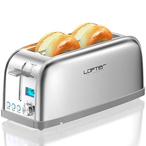  [아마존베스트]4 Slice Toaster, LOFTer Long Slot Toasters Best Rated Prime, Stainless Steel Bagel Toasters with Compact LCD Display, 7 Bread Settings, Bagel/Defrost/Reheat/Cancel Function, 1.6 Wi