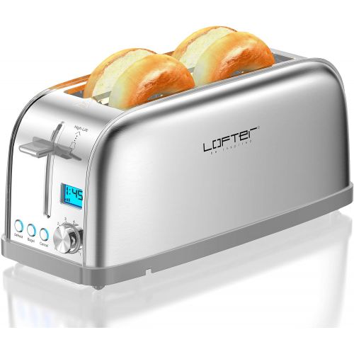  [아마존베스트]4 Slice Toaster, LOFTer Long Slot Toasters Best Rated Prime, Stainless Steel Bagel Toasters with Compact LCD Display, 7 Bread Settings, Bagel/Defrost/Reheat/Cancel Function, 1.6 Wi