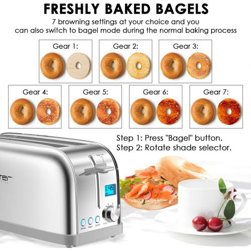  [아마존베스트]4 Slice Toaster, LOFTer Long Slot Toasters Best Rated Prime, Stainless Steel Bagel Toasters with Compact LCD Display, 7 Bread Settings, Bagel/Defrost/Reheat/Cancel Function, 1.6 Wi