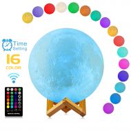 [아마존 핫딜] [아마존핫딜]Moon Lamp, LOGROTATE Moon Light Lamps with Time Setting and Stand 3D Print LED 16 Colors, Hung Up Decorative Night Lights for Baby Kids Friends Lover Birthday Gifts(Diameter 9.6 in