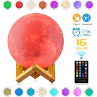 [아마존 핫딜] [아마존핫딜]Moon Lamp - LOGROTATE 16 Colors, Dimmable, Rechargeable Lunar Night Light (5.9 inch) Full Set with Wooden Stand, Remote & Touch Control - Cool Nursery Decor for Baby, Kids Bedroom,