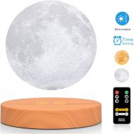 [아마존 핫딜] 2 Colors Magnetic Levitating Moon Lamp, LOGROTATE Moon Light, 3D Printing Moon Lamp with Remote Control & Wooden Base, 6 in Night Light for Home Decor, Creative Gift for Christmas