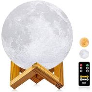 Moon Lamp, LOGROTATE (4.7 inch) 3D Printing LED Night Light Moon Light with Stand & Remote Control, Warm & Cool Two Colors and Dimmable & Time Setting, USB Rechargeable for Kid Lov