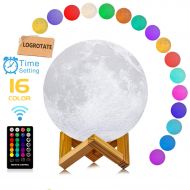 LOGROTATE Moon Lamp 3D Printing 16 Colors LED Moon Light with Stand and Time Setting (7 inch) & Remote & Touch Control, Hanging Lunar Global Lights for Birthday Kids Gifts Lovers G