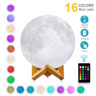 LOGROTATE 3D Moon Lamp - 16 LED Colors, Dimmable, Rechargeable Lunar Night Light (Large, 9.6 inch) Full Set...