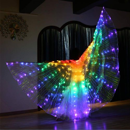  LOHOME Girls LED Butterfly Wings Belly Dance Costumes Glowing Performance Clothing With Telescopic Stick for Carnival, Stage, Halloween Christmas Party