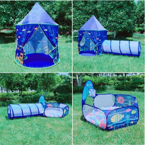  [아마존베스트]LOJETON 3pc Ocean World Kids Play Tent, Tunnel & Ball Pit with Basketball Hoop for Boys, Girls and Toddlers - Indoor/Outdoor Playhouse, Lightweight, Easy to Setup