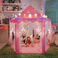 [아마존베스트]LOJETON Princess Tent Girls Large Playhouse Kids Castle Play Tent with Little Star String Lights, Children Indoor and Outdoor Games - 55 x 53(Pink)