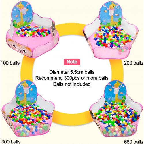  LOJETON Kids Ball Pit Pop Up Children Play Tent, Toddler Ball Animal Pool Baby Crawl Playpen with Basketball Hoop and Zipper Storage Bag - Balls Not Included