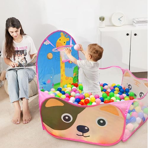  LOJETON Kids Ball Pit Pop Up Children Play Tent, Toddler Ball Animal Pool Baby Crawl Playpen with Basketball Hoop and Zipper Storage Bag - Balls Not Included