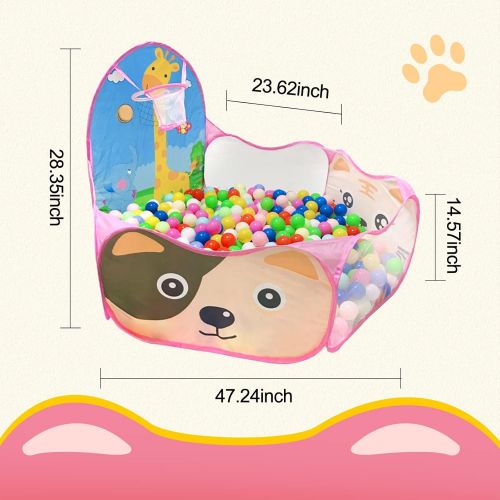  LOJETON Kids Ball Pit Pop Up Children Play Tent, Toddler Ball Animal Pool Baby Crawl Playpen with Basketball Hoop and Zipper Storage Bag - Balls Not Included