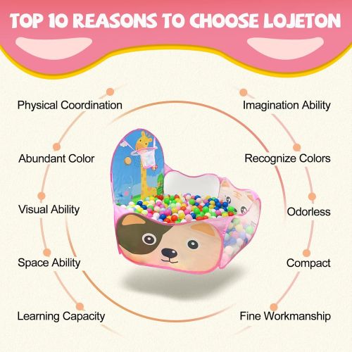  LOJETON Kids Ball Pit Pop Up Children Play Tent, Toddler Ball Animal Pool Baby Crawl Playpen with Basketball Hoop and Zipper Storage Bag - Balls Not Included