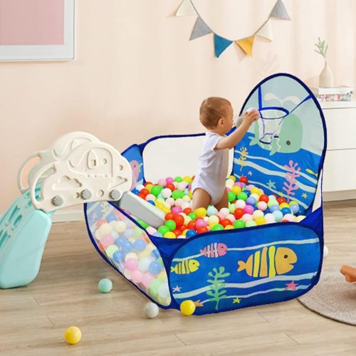  LOJETON Kids Ball Pit Pop Up Children Play Tent, Toddler Ball Ocean Pool Baby Crawl Playpen with Basketball Hoop and Zipper Storage Bag - Balls Not Included