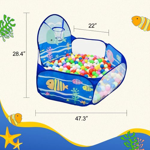  LOJETON Kids Ball Pit Pop Up Children Play Tent, Toddler Ball Ocean Pool Baby Crawl Playpen with Basketball Hoop and Zipper Storage Bag - Balls Not Included