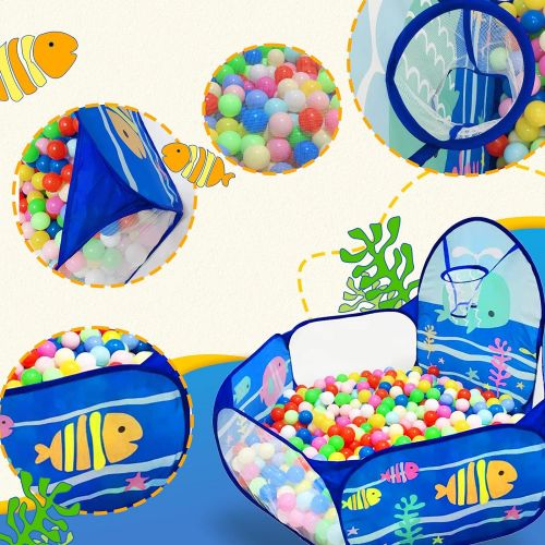  LOJETON Kids Ball Pit Pop Up Children Play Tent, Toddler Ball Ocean Pool Baby Crawl Playpen with Basketball Hoop and Zipper Storage Bag - Balls Not Included