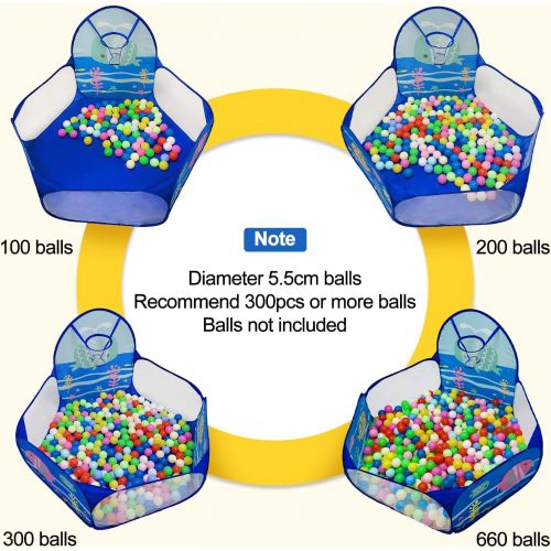  LOJETON Kids Ball Pit Pop Up Children Play Tent, Toddler Ball Ocean Pool Baby Crawl Playpen with Basketball Hoop and Zipper Storage Bag - Balls Not Included