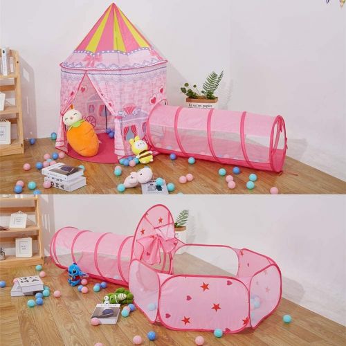  LOJETON 3pc Girls Princess Fairy Tale Castle Play Tent, Crawl Tunnel & Ball Pit with Basketball Hoop for Kids Toddlers, Indoor & Outdoor Playhouse