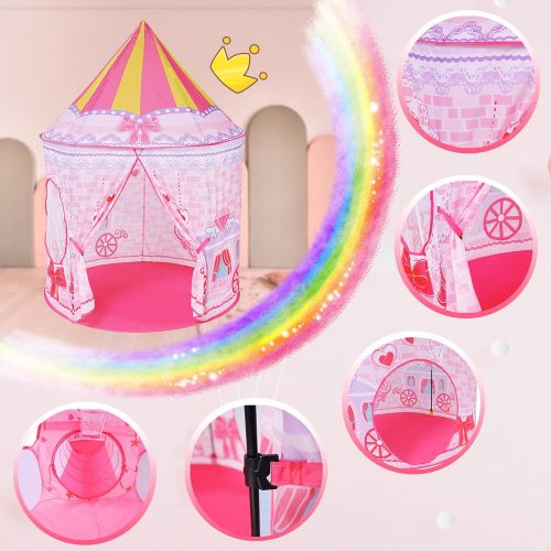  LOJETON 3pc Girls Princess Fairy Tale Castle Play Tent, Crawl Tunnel & Ball Pit with Basketball Hoop for Kids Toddlers, Indoor & Outdoor Playhouse