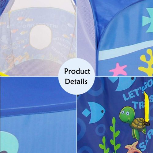  LOJETON 3pc Ocean World Kids Play Tent, Tunnel & Ball Pit with Basketball Hoop for Boys, Girls and Toddlers - Indoor/Outdoor Playhouse, Lightweight, Easy to Setup