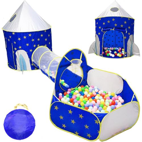  [아마존베스트]LOJETON 3pc Rocket Ship Kids Play Tent, Tunnel & Ball Pit with Basketball Hoop for Boys, Girls and Toddlers - Indoor/Outdoor Use Pop Up Rocket Tent