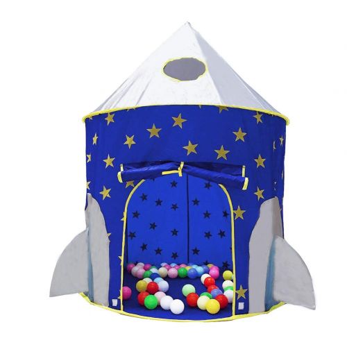  LOJETON 3pc Rocket Ship Kids Play Tent, Tunnel & Ball Pit with Basketball Hoop for Boys, Girls and Toddlers - Indoor/Outdoor Use Pop Up Rocket Tent