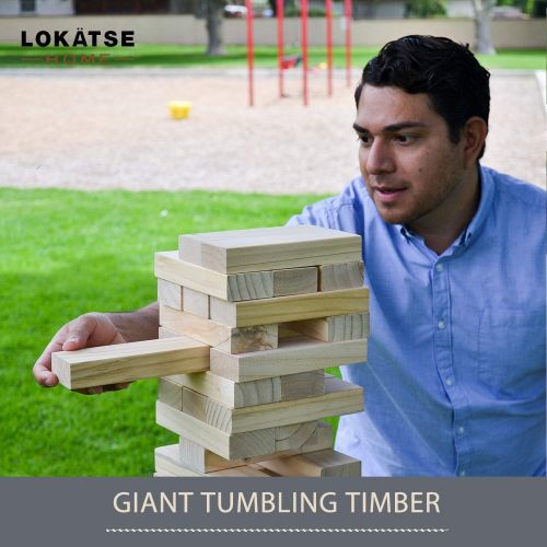  LOKATSE HOME Giant Tumbling Timber Tower 60 Large Wooden Blocks (Stackes to 5+ Feet) with Storage Bag, Premium Pinewood Jumbo Lawn Outdoor Games Set for Adults and Kids