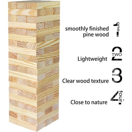  LOKATSE HOME Giant Tumbling Timber Tower 60 Large Wooden Blocks (Stackes to 5+ Feet) with Storage Bag, Premium Pinewood Jumbo Lawn Outdoor Games Set for Adults and Kids