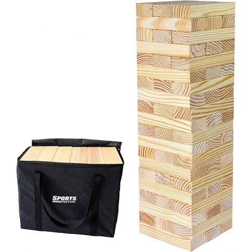  LOKATSE HOME Giant Tumbling Timber Tower 60 Large Wooden Blocks (Stackes to 5+ Feet) with Storage Bag, Premium Pinewood Jumbo Lawn Outdoor Games Set for Adults and Kids