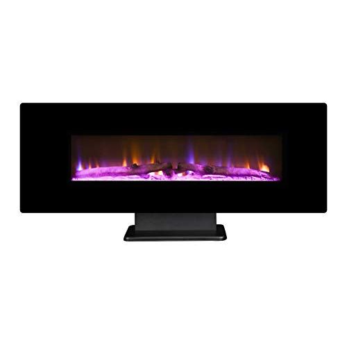  LOKATSE HOME 48 Electric Fireplace Wall Mounted FreeStanding Heater with Adjustable Flame & Remote Control, 1400W , Black