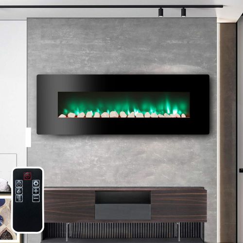  LOKATSE HOME 48 Electric Fireplace Wall Mounted FreeStanding Heater with Adjustable Flame & Remote Control, 1400W , Black