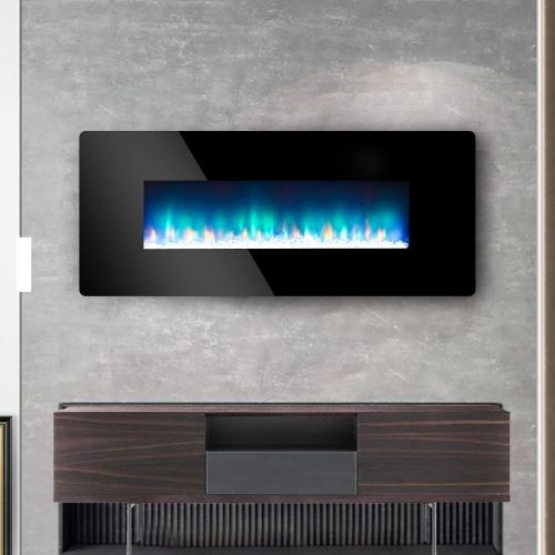  LOKATSE HOME 42 Electric Fireplace Wall Mounted FreeStanding Heater with Adjustable Flame & Remote Control, 1400W