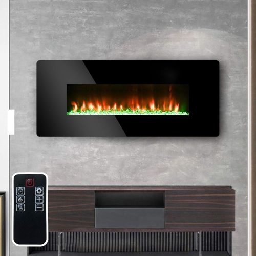  LOKATSE HOME 42 Electric Fireplace Wall Mounted FreeStanding Heater with Adjustable Flame & Remote Control, 1400W