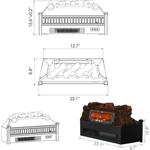  LOKATSE HOME 23 1400W Insert Log Electric Fireplace Stove Heater with Realistic Ember Bed,Remote (23 inch no Frame)