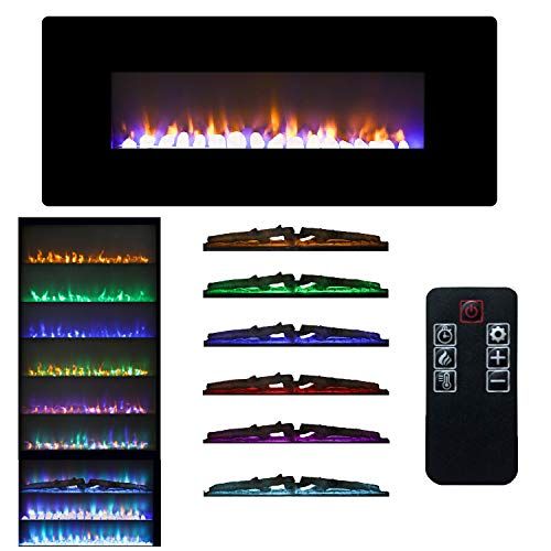  LOKATSE HOME 42 1400W Wall Mounted Freestanding Electric Fireplace Heater with Realistic Logs&Crystal 7 Flame 3 Side Light Timer Thermostat Adjustable Manual&Remote Control (42 inc