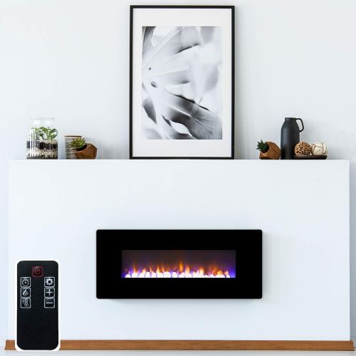  LOKATSE HOME 42 1400W Wall Mounted Freestanding Electric Fireplace Heater with Realistic Logs&Crystal 7 Flame 3 Side Light Timer Thermostat Adjustable Manual&Remote Control (42 inc