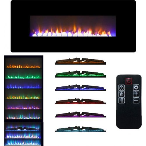  LOKATSE HOME 42 1400W Wall Mounted Freestanding Electric Fireplace Heater with Realistic Logs&Crystal 7 Flame 3 Side Light Timer Thermostat Adjustable Manual&Remote Control (42 inc