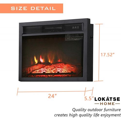  LOKATSE HOME 23 Inches 1400W Electric Fireplace Insert Heater Log with Realistic Flame Remote Control, Over-heating Protection, Black