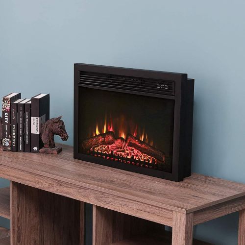  LOKATSE HOME 23 Inches 1400W Electric Fireplace Insert Heater Log with Realistic Flame Remote Control, Over-heating Protection, Black