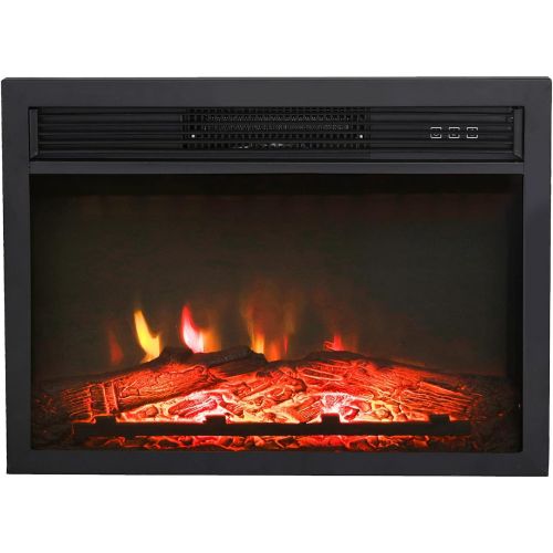  LOKATSE HOME 23 Inches 1400W Electric Fireplace Insert Heater Log with Realistic Flame Remote Control, Over-heating Protection, Black