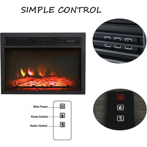  LOKATSE HOME 23 Inches 1400W Electric Fireplace Insert Heater Log with Realistic Flame Remote Control, Over-heating Protection, Black