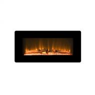 LOKATSE HOME 36 Electric Fireplace Wall Mounted Heater with Adjustable Flame, Timer, Control by Manual Button & Remote, 1400W