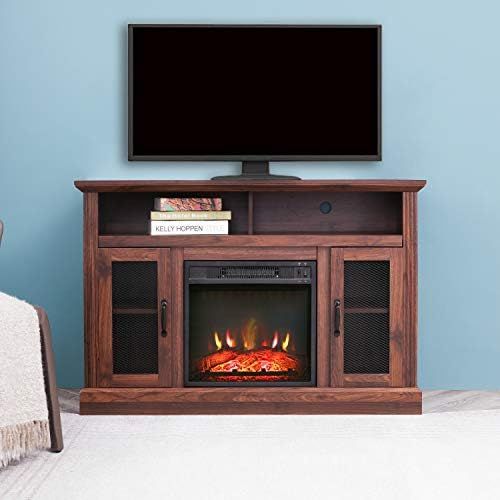  LOKATSE HOME Tall Electric Fireplace Stand Console for TVs Up to 55 Living Room Storage Entertainment Center, Espresso Walnut