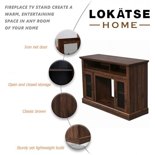  LOKATSE HOME Tall Electric Fireplace Stand Console for TVs Up to 55 Living Room Storage Entertainment Center, Espresso Walnut