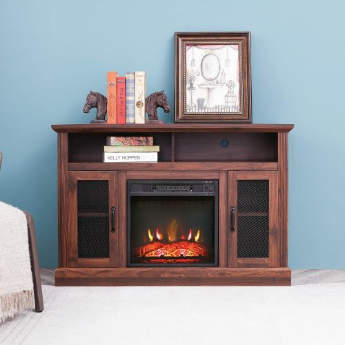  LOKATSE HOME Tall Electric Fireplace Stand Console for TVs Up to 55 Living Room Storage Entertainment Center, Espresso Walnut