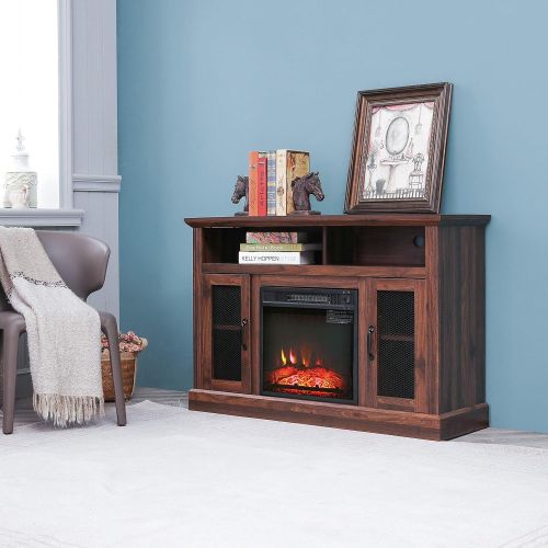  LOKATSE HOME Tall Electric Fireplace Stand Console for TVs Up to 55 Living Room Storage Entertainment Center, Espresso Walnut