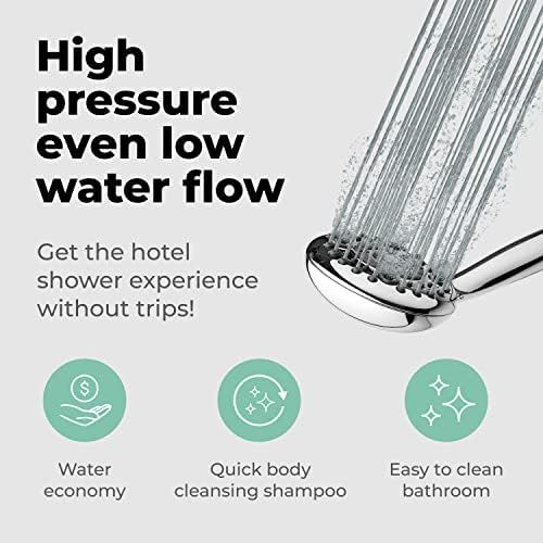  Lokby High Pressure Handheld Shower Head 6-Setting - Luxury 5 Hand held Rain Shower with Hose - Powerful Shower Spray Even with Low Water Pressure in Supply Pipeline - Low Flow Rainfall