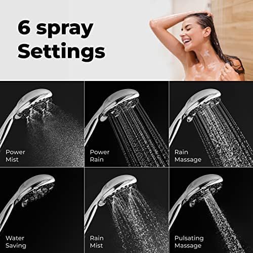  Lokby High Pressure Handheld Shower Head 6-Setting - Luxury 5 Hand held Rain Shower with Hose - Powerful Shower Spray Even with Low Water Pressure in Supply Pipeline - Low Flow Rainfall