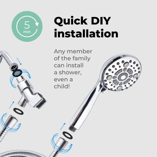  Lokby High Pressure Handheld Shower Head 6-Setting - Luxury 5 Hand held Rain Shower with Hose - Powerful Shower Spray Even with Low Water Pressure in Supply Pipeline - Low Flow Rainfall