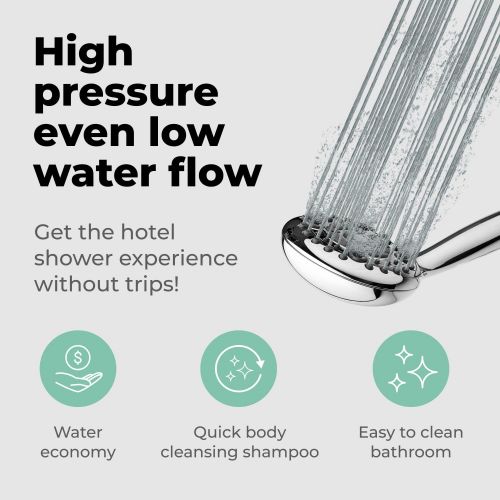  Lokby High Pressure Handheld Shower Head 6-Setting - Luxury 5 Hand held Rain Shower with Hose - Powerful Shower Spray Even with Low Water Pressure in Supply Pipeline - Low Flow Rainfall